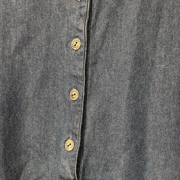 Vintage La Cera Teacher Chambray Denim Dress with Floral Embroidered Appliqués - Picture 3 of 4